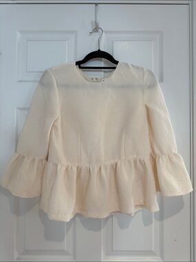 Club Monaco Cream Peplum Ruffle Sleeve Top